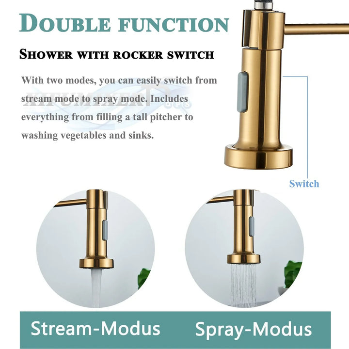 Brushed Gold Kitchen Sink Faucet One Handle Spring Hot and Cold Water Tap Deck Mounted Bathroom Kitchen Crane